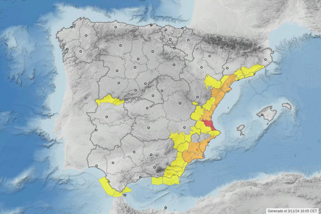 📢MAXIMA PRECAUCIÓN

Alerta 🟥en #Valencia por 🌧️
RIESGO EXTREMO‼️‼️‼️

<a href="/proteccioncivil/">Protección Civil</a> <a href="/interiorgob/">Ministerio del Interior</a>
 
ℹ️ Mantente informado de su evolución en el visor de la Red de Alerta Nacional👉ran-vmap.proteccioncivil.es