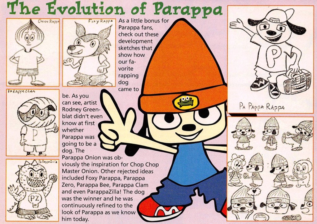 Blurb from Tips &amp; Tricks magazine vol. 74 (2001) showing off some Parappa The Rapper concept artwork.