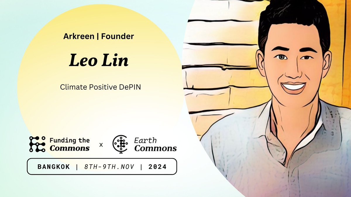 arkreen_network's tweet photo. 💡 Curious about the future of public goods, decentralized science, and climate solutions? Join @FundingCommons  and @EarthCommons  at #FtCBangkok on November 8-9!

🎤🌐 Leo Lin @linyao01 , Founder of Arkreen, will speak on DePIN+ReFi for Climate Change and Public Goods, connecting with leaders in funding and climate solutions. Don't miss it!

👉 Register here: https://t.co/vmXqdo57kR

#DePIN #ReFi #DeGEN #BKK #FtCBangkok $AKRE