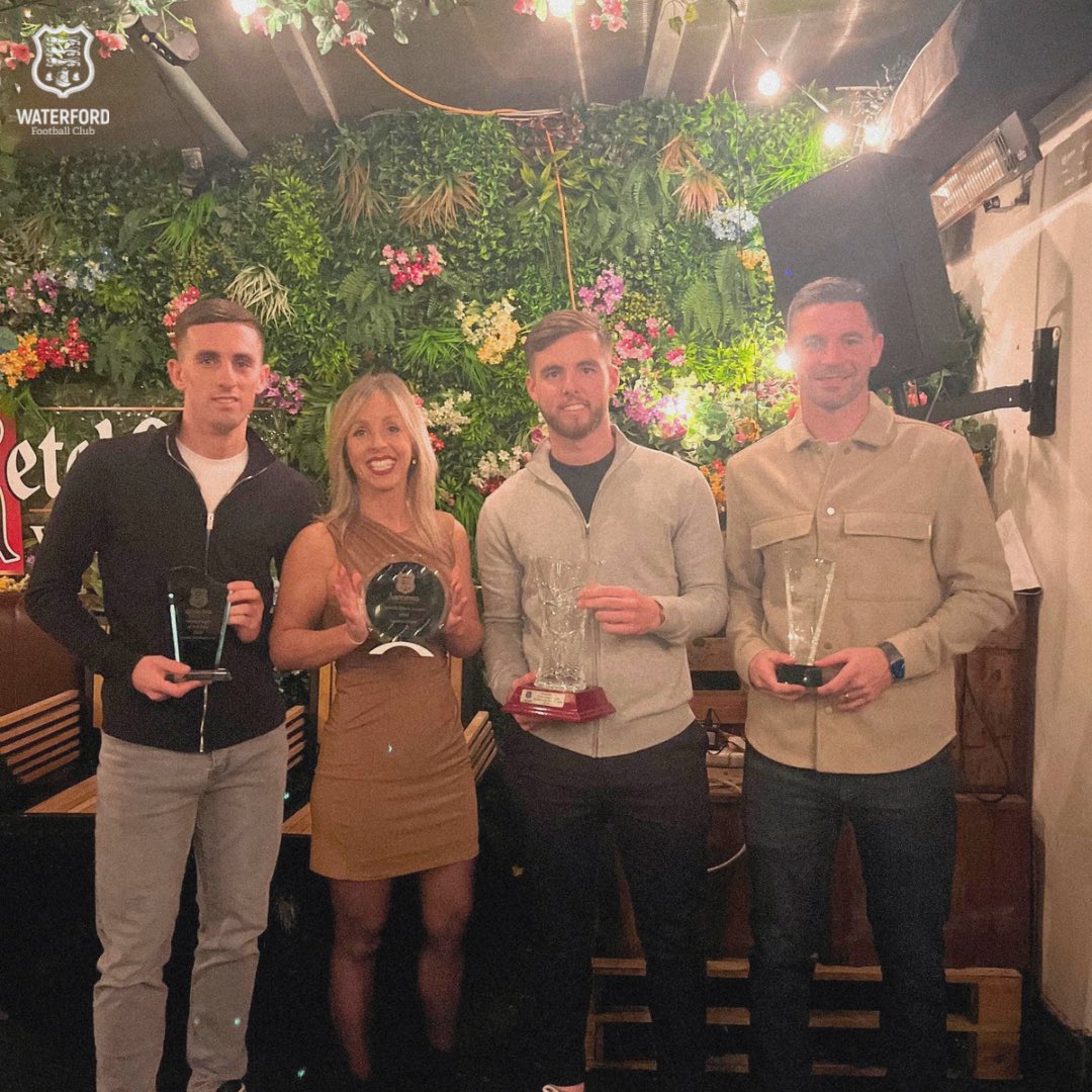 We celebrated the incredible achievements and dedication of all our players, management and staff at the Waterford FC 2024 Awards.

Padraig Amond: Player of the Year 
Dean McMenamy: Young Player of the Year
Ryan Burke: Community Player Ambassador
Sandra Myler: Special Merit Award