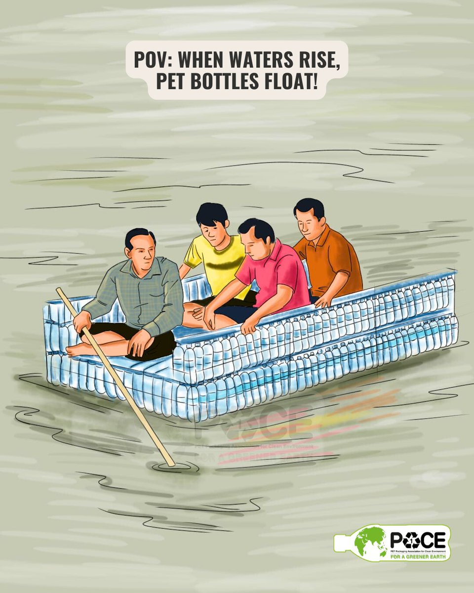 paceindiaorg's tweet photo. When waters rise, PET bottles float!
In times of crisis, these humble bottles turn into life-saving heroes.
#PETRescue #LifeInPlastic #SustainableSolutions https://t.co/1uFwWIpuen