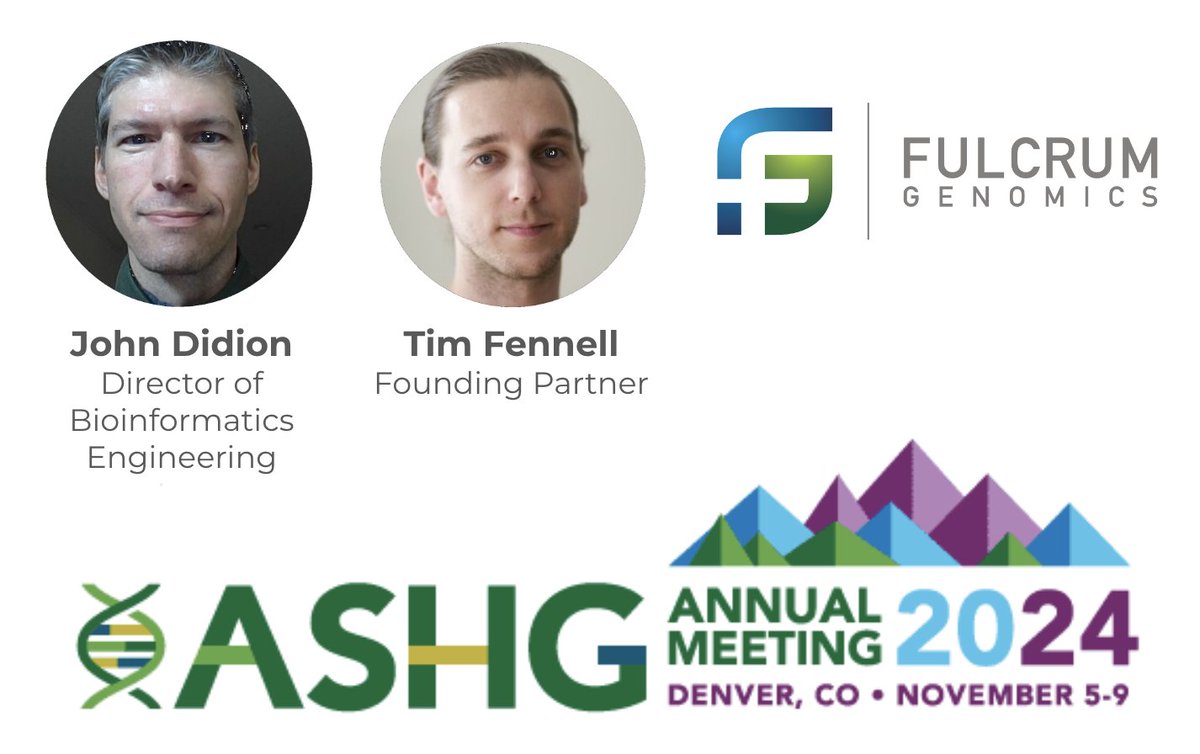 John Didion and Tim Fennell from the Fulcrum Genomics LLC team will be at #ASHG2024 in Denver from November 5-9.  Drop us a line if you’d like to connect in person! 

#ASHG24 #HumanGenetics #Bioinformatics #Genomics #NGS