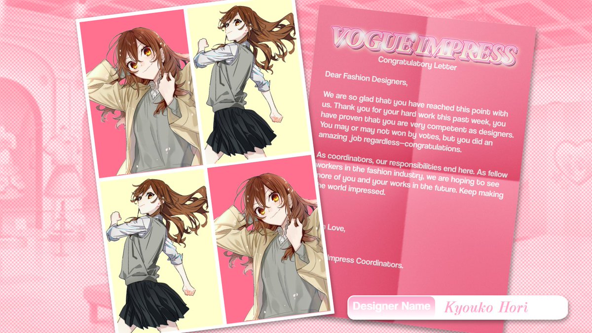 ⋆˙⟡ — Lights, camera, couture! I, Hori Kyouko, ready for a fashion fairytale, where dreams are made of fabric and magic is woven into every stitch. Goodbye, 𝑽𝒐𝒈𝒖𝒆 𝑰𝒎𝒑𝒓𝒆𝒔𝒔 𝟐𝟎𝟐𝟒! ᯓᡣ𐭩.ᐟ ⊹