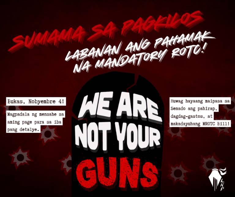 LKP: Noon pa maraming estudyante na ang nakaranas ng pang-aabuso dulot ng pagkakaroon ng ROTC sa loob ng mga pamantasan. Pilit ibinabalik ng rehimeng Marcos-Duterte ang Mandatory ROTC sa Senior HS at kolehiyo. 

 Sumama sa pagkilos bukas, Nobyembre 4, 2024!

#NoToMandatoryROTC