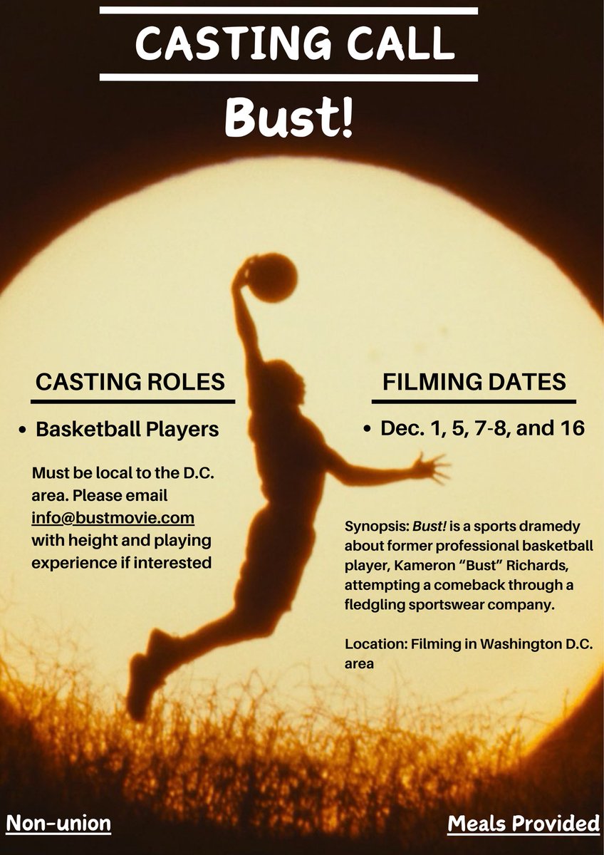 RichiePBM's tweet photo. If you’re in the DC area, we’re casting additional roles in “Bust!” 🏀

E-mail info@bustmovie.com if interested! https://t.co/tr6bJi6rPL