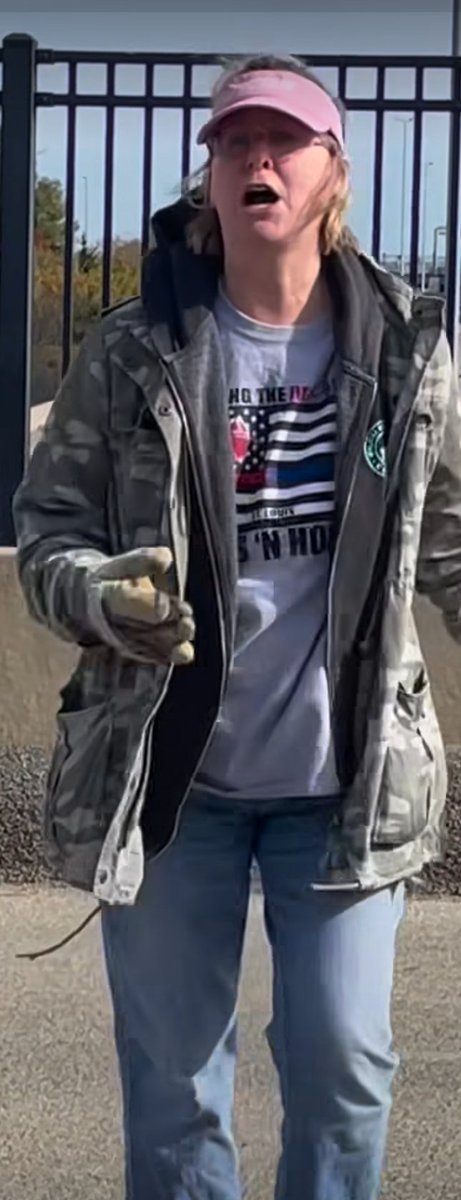 charlesjaco1's tweet image. Help ID this MAGA woman who threatened pro-choice activists Sat in St. Louis, ripped signs from their hands, tried to tear down banners. Visor may be from Jeanette's Pier in Nags Head, NC. T-shirt from StK Guns n" Hoses Police/firefighter fundraiser in StL. Filigreed glasses