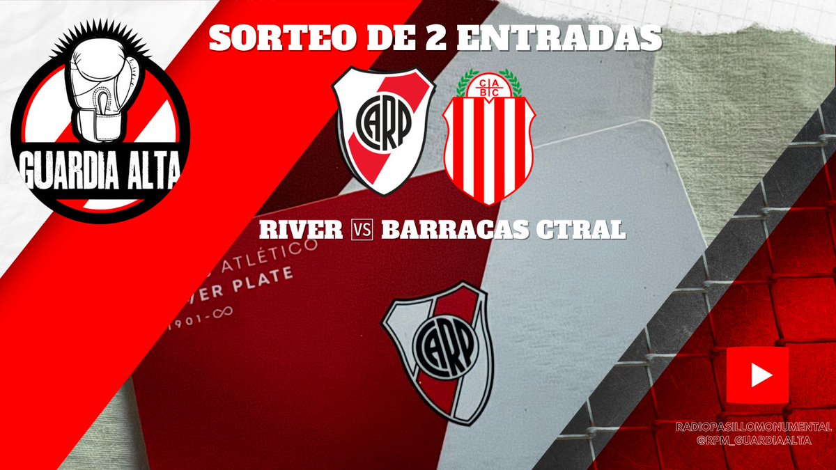 💣#River SORTEO 2 ENTRADAS:
#LigaProfesional 🆚Barracas en el Monumental.

☑️Reglas para participar:

1) Suscribirse al canal de YT de RPM "Guardia Alta"👇
n9.cl/xblph

2) Seguir en X: @sebasrur y @fabiandecesare 

3) RT este posteo

🚨Viernes 8/11 habrá ganador/a