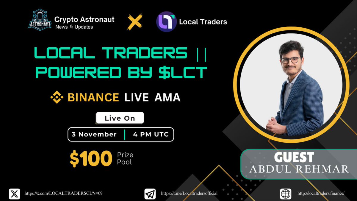 CryptoAs_TW's tweet photo. We are pleased to Announce our next AMA! With #Local_Traders
๐ถ๐๐๐ก๐๐ก๐๐ ๐๐๐ฉ๐ ๐ถ
๐Reward: $100 USDT
๐ Venue: https://t.co/HdwbkiY2vl
๐Date: 3rd November 2024
๐Time: 4:00 PM UTC
โ
Question from Introduction Segment
โ
Question from Live Segment
๐ฐRules
Follow @CryptoAs_TW & @LOCALTRADERSCL
๐ Comment & Like,Retweet & Follow