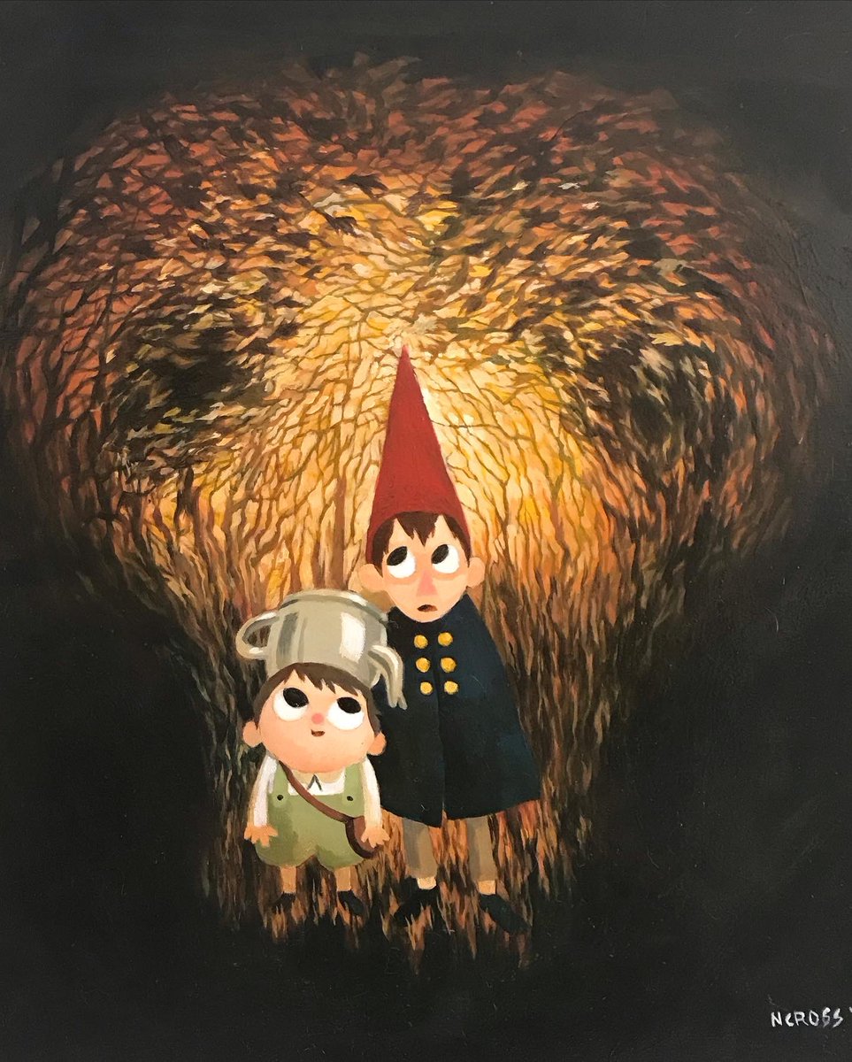 bfredmuggs's tweet photo. OVER THE GARDEN WALL premiered 10 years ago today. Here’s the original promo. At that time there was a negotiation going on with a cable provider that actually prevented the series from being seen in many homes. It took another month before it was widely broadcast. Also, here’s a piece of original art by @ncrossanimation art director for the series. This piece was part of an OTGW art show we did at the studio 10 years ago…