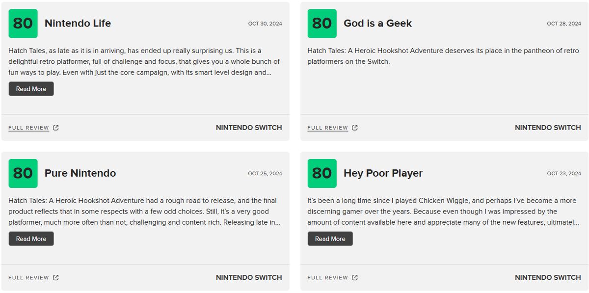 JoolsWatsham's tweet photo. We're very happy about this. ❤️ #hatchtales #nintendoswitch #metacritic https://t.co/khGZeHjNDQ