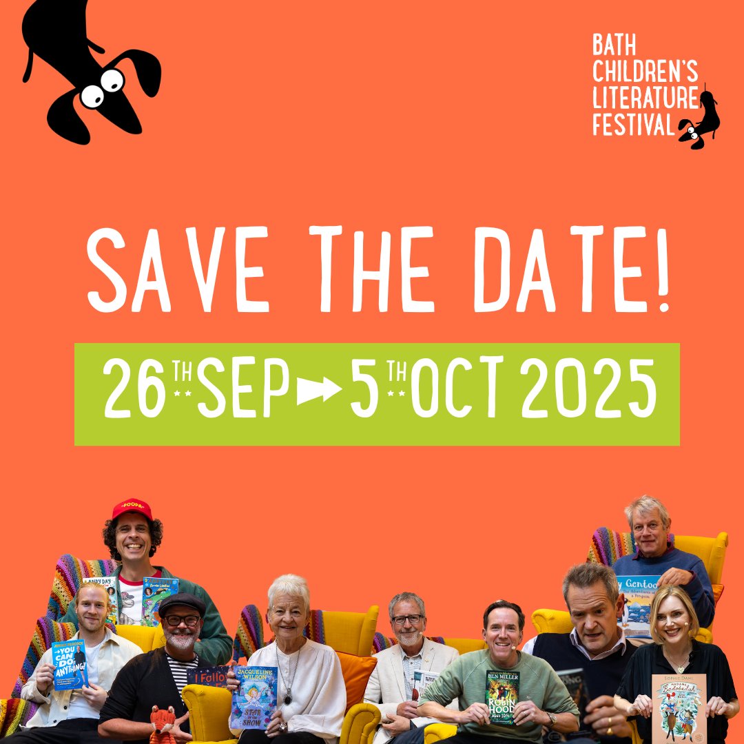 Save the date for Bath Children's Literature Festival 2025!  26 Sept - 5 Oct 2025
Expect more fantastic events celebrating all aspects of children's books with silly, fun, interactive family events where you get to meet your author &amp; illustrator heroes!  #KidsLitFest25 <a href="/VisitBath/">Visit Bath</a>