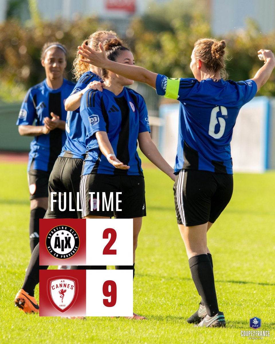 ASCannes1902's tweet photo. ⏱️ 90’ C’est terminé ! Large victoire de nos Dragonnes 9-2 face au SC Aix en Provence. Direction le prochain tour !!!

Les buteuses du jour sont Shaiek (X3), Morse (X3), Delrio (X2) et Chareyron.

2️⃣-9️⃣ | #ASCESC https://t.co/48yjAXPAJ7