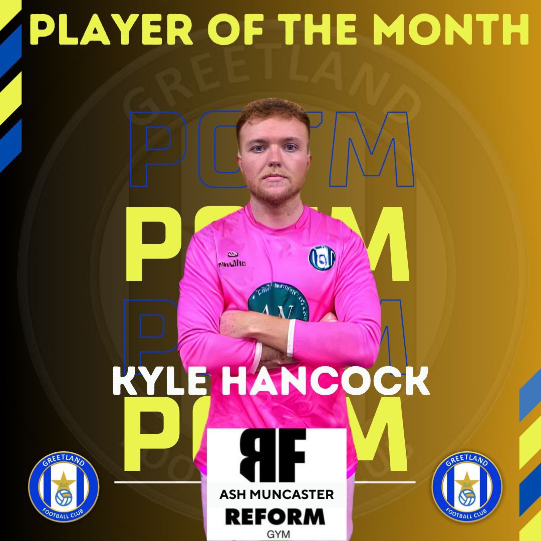 GreetlandFC's tweet photo. GAFC 1sts October POTM - Kyle Hancock 
4 matches - 2 clean sheets 

Kyle has been an ever present for the team this year. Making crucial saves at big moments and giving the team a platform to build on resulting in two well earned clean sheets #UTG 🔵⚪️ https://t.co/NtRluF0dIe