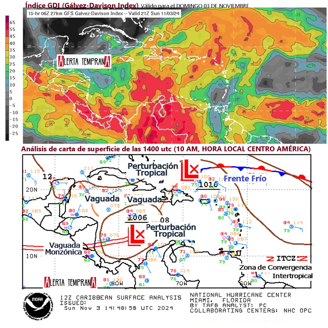 AlertaGt502's tweet photo. AVISO🇬🇹📝l índice de inestabilidad indica posibilidad de formación de tormentas eléctricas y lluvias intensas por #Vaguadas y #PerturbaciónTropical Invest #AL97 #97L en interacción con la #VaguadaMonzónica
#ClimaGt #TraficoGt #LluviasGt
#Rafael # GiroMonzónicoCentroamericano🌀 https://t.co/xa3geaOCBO