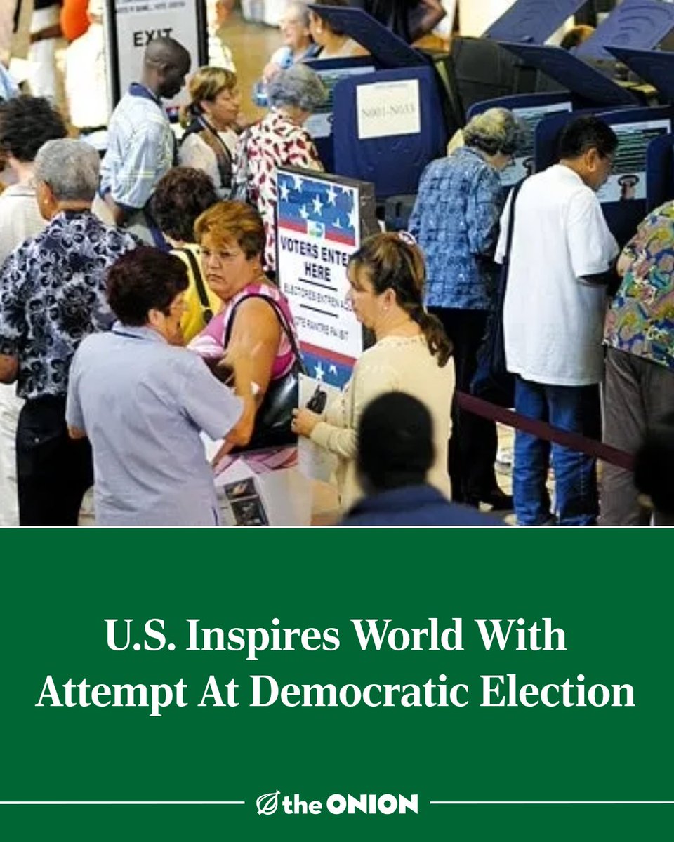 TheOnion's tweet image. U.S. Inspires World With Attempt At Democratic Election
theonion.com/u-s-inspires-w…