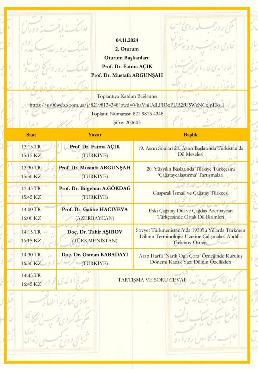 4-5 Kasım 2024 tarihlerinde Hoca Ahmet Yesevi Üniversitesi ile Giresun Üniversitesi tarafından ortaklaşa düzenlenen çevrim içi "Orta Asya'da Dil ve Edebiyat Sempozyumu"na katılacağız.