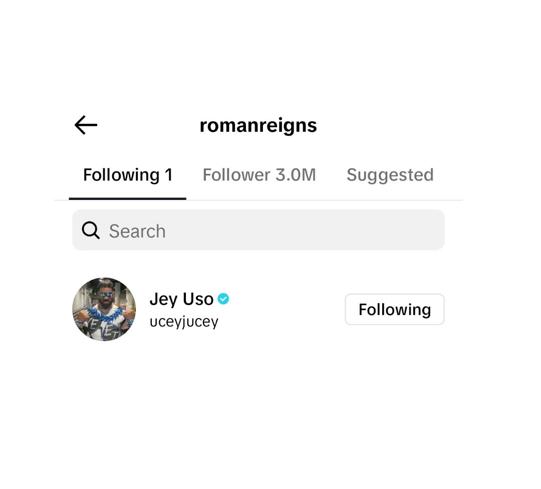 EliteClubS0B's tweet photo. Roman Reigns finally started following a person for the first time on TikTok, and it’s none other than Jey Uso.

I'm crying... bro will do everything except just apologizing 😭 https://t.co/oYJoA2uFUh