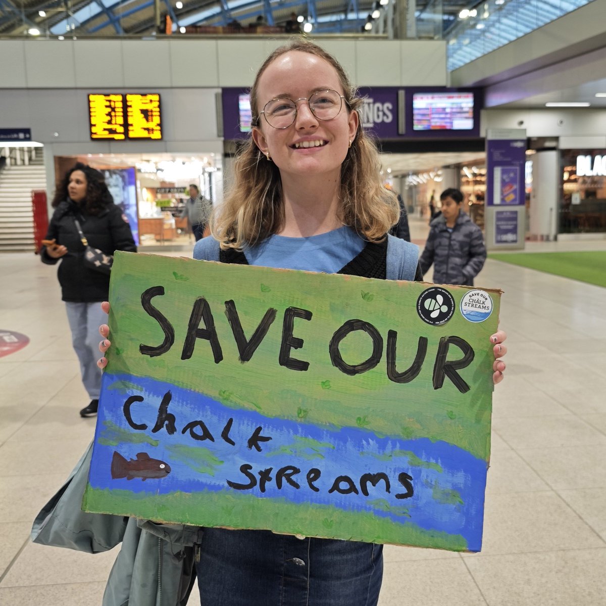 implausibleblog's tweet photo. Bumped into a friendly 'Save Our Chalk Streams' placard at the station on my way home #MarchForCleanWater 👏🏞️ https://t.co/mMj7DNesIN