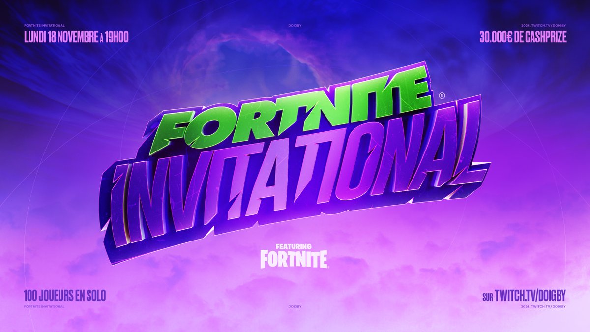 DoigbyTV (@doigbytv) on Twitter photo La saison OG est revenue sur Fortnite et pour l'occasion on organise un gros tournoi #FortniteInvitational :
🧍 100 joueurs francophones sélectionnés
🏆 Mode build - Solo
💰 30 000€ de cashprize
🗓 Lundi 18 novembre
Grand merci à <a href="/FortniteFR/">Fortnite 🇫🇷 officiel</a> de soutenir l'événement 🙏 La saison OG est revenue sur Fortnite et pour l'occasion on organise un gros tournoi #FortniteInvitational :
🧍 100 joueurs francophones sélectionnés
🏆 Mode build - Solo
💰 30 000€ de cashprize
🗓 Lundi 18 novembre
Grand merci à <a href="/FortniteFR/">Fortnite 🇫🇷 officiel</a> de soutenir l'événement 🙏