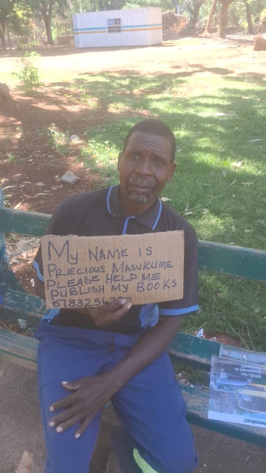 SimbaNyamadzawo's tweet photo. This morning, while taking a walk in Harare Gardens Park as part of my routine exercises and reflections, I met Precious Masukume, a man with a vision and a dream to see his words in print and to share his knowledge with a wider audience. He sat on the bench, holding a placard and carrying two manuscripts, each page filled with ideas and aspirations that he had poured his heart into. Yet, like so many gifted individuals, he lacks the financial means to do so.

I was moved by his determination and resilience. His willingness to go out there, humbly asking for support, shows a passion that deserves to be encouraged. Today, I am sharing his story and his appeal with you all, hoping that within our network, there might be someone who can help him realize his dream.

If you or anyone you know can assist with publishing-related services like editing,  artwork, printing, marketing, distribution or can offer guidance, please reach out directly to him on +263783256787 or get in touch with me on +263772571342. Let’s help amplify voices like his, reminding each other that we rise by lifting others. Every bit of support, whether it’s a connection, advice, or simply sharing this post, brings him one step closer to his goal.
Moyo musande kwazvo waYesu mutiitiro tsitsi.
AMDG