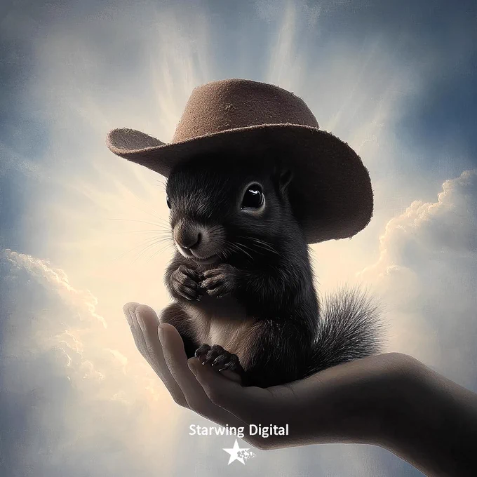 Created with Midjourney in memory of Peanut, the precious and famous squirrel who was cruelly seized and euthanized by the government in New York. Rest in peace Peanut and Fred. Don't forget to vote!
