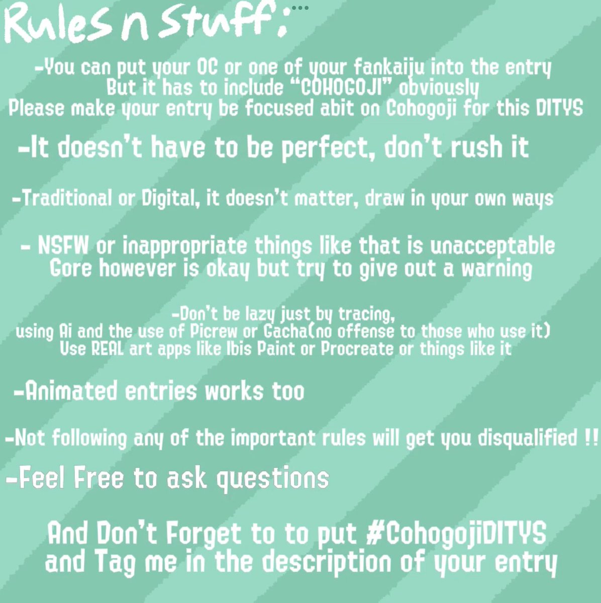 AlvinNguye88332's tweet photo. Happy 70th Godzilla day, To celebrate this, I have started my first DTIYS ofc the theme is my FanGoji, Cohogoji

Makes sure to read the rules and have fun, (look in the replies for Refs and Winner places)

#CohogojiDTIYS #Godzilla #splatoon #Godzilla70 #dtiys #fangoji https://t.co/2Ls5K5pFWM