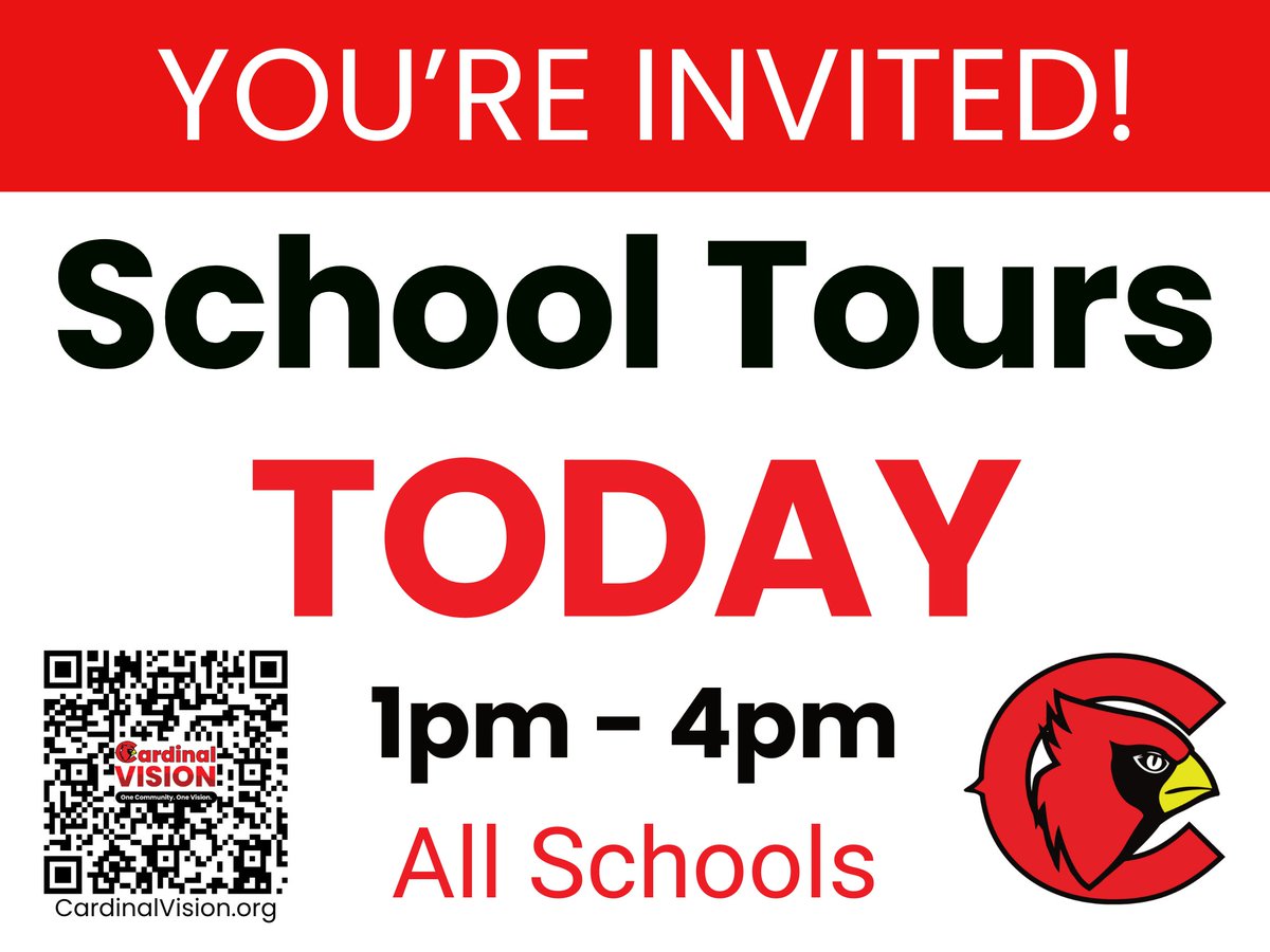SSCcardinalNews's tweet photo. 📢 Calling all Cardinal parents, families, and community members! 📢 Help plan for the future of our schools by joining us on a Cardinal Vision building tour TODAY! Tours will be held at all schools on Sunday, Nov. 3, and Sunday, Nov. 10, from 1-4 p.m. Learn more at https://t.co/ovWVJaJYf8. #cardinalvision #cardpride #WeAreSSC