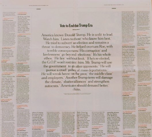 ramos4ny's tweet photo. @atrupar MAJOR NEWS BREAK!!!

The New York Times just published A FULL PAGE EDITORIAL  with one message:

"Vote to End the Trump Era!"

• Trump’s attacks on democracy!
• Obsession with power!
• Will end Civil Rights!
• Disregard Justice and the Environment!

America deserves better!!! https://t.co/4fHbOiuvjr