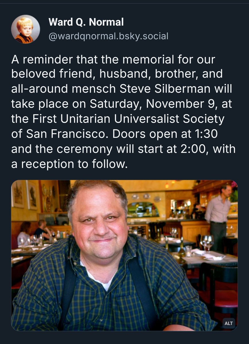 Memorial for our neighbor Steve Silbermanon this Saturday, November 9..Doors open at 1:30pm, ceremony at 2pm...🌉 🙏🏽