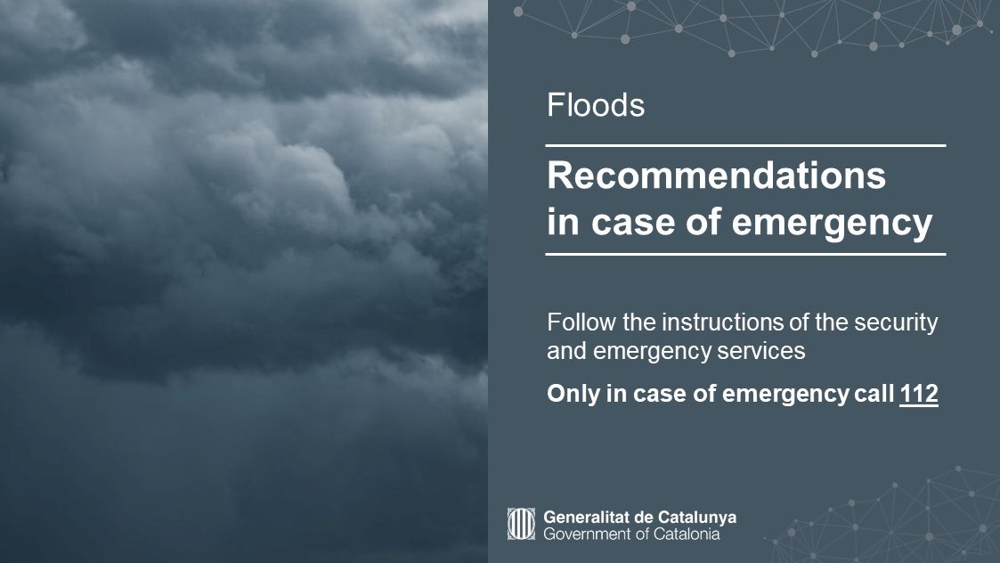 Unió Europea i Acció Exterior (@exteriorscat) on Twitter photo ☔️ Heavy rain also expected in:
🔹 Garraf
🔹 Alt Penedès
🔴 Updated advice from <a href="/emergenciescat/">Protecció civil</a>:
🔹 Restrict travel where possible
🔹 Exercise caution in flood-prone areas and riverbeds ☔️ Heavy rain also expected in:
🔹 Garraf
🔹 Alt Penedès
🔴 Updated advice from <a href="/emergenciescat/">Protecció civil</a>:
🔹 Restrict travel where possible
🔹 Exercise caution in flood-prone areas and riverbeds