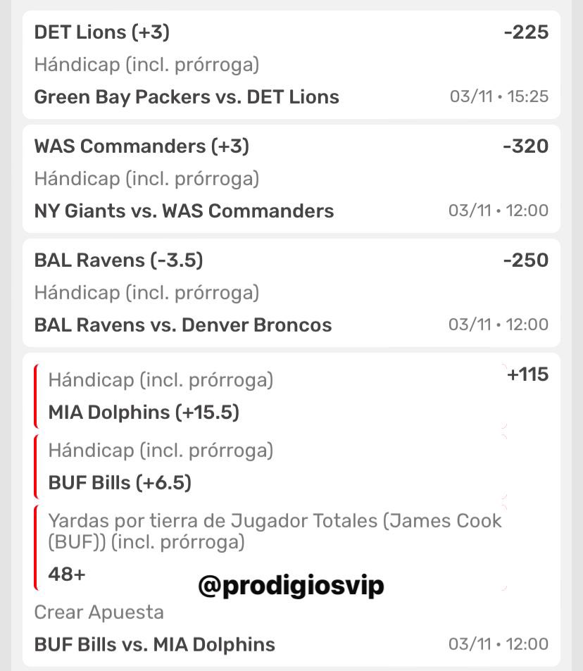 prodigiosvip's tweet photo. Prodigios, empezamos nuevo mes y se vienen muchos verdes ✅🙌🏻, por lo pronto les comparto el #freepick de #parley #nfl 

#apuestasdeportivas #nflbets #NFL2024 #nfl https://t.co/LtXPpi1mzS