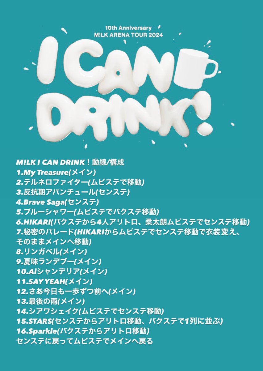 M!LK I CAN DRINK！キャンドリ たまアリ セトリ/構成動線①前半16曲
