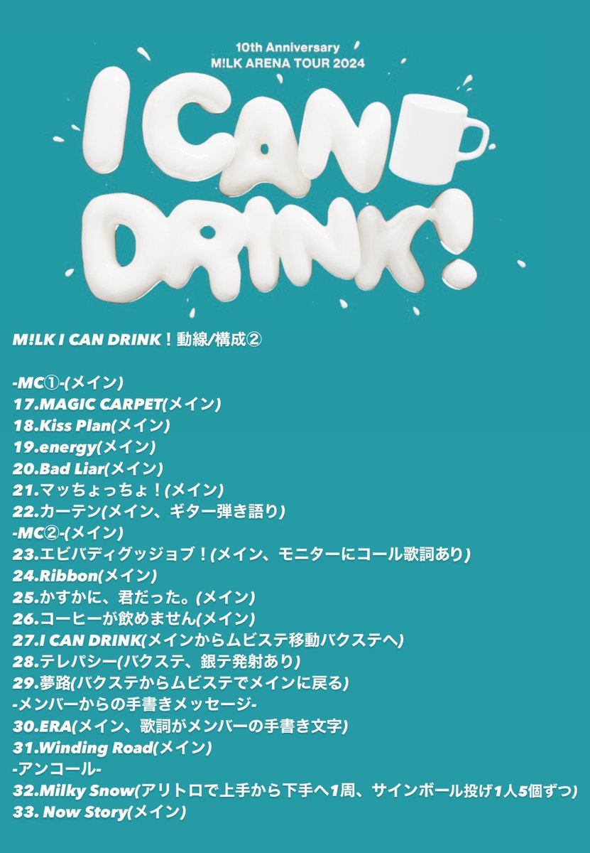 M!LK I CAN DRINK！キャンドリ たまアリ セトリ/構成動線②後半17曲