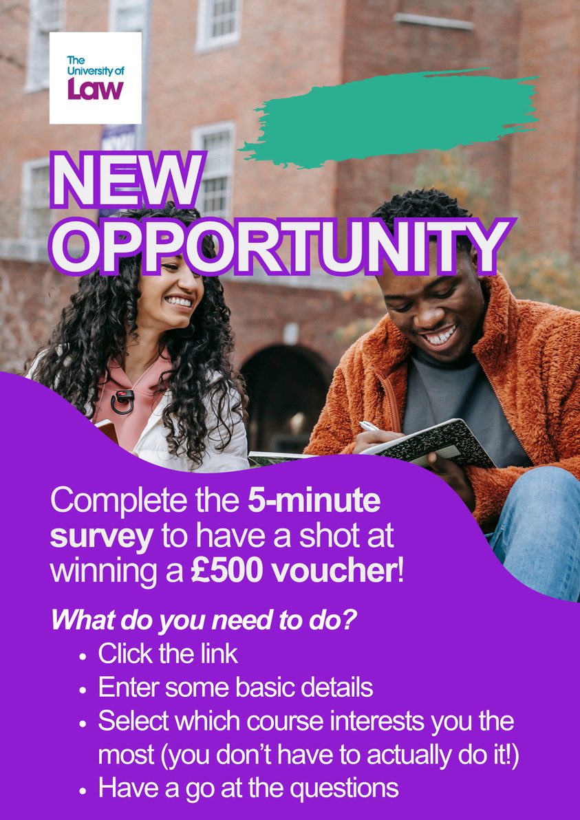 🚨 NEW OPPORTUNITY 🚨

Complete this 5 minute survey for a chance of winning a £500 voucher. 

You must be in Y11, 12, or 13. Further instructions on attached image.

LINK 🔗 
unioflaw-twolawsonelie.com/?utm_source=un…