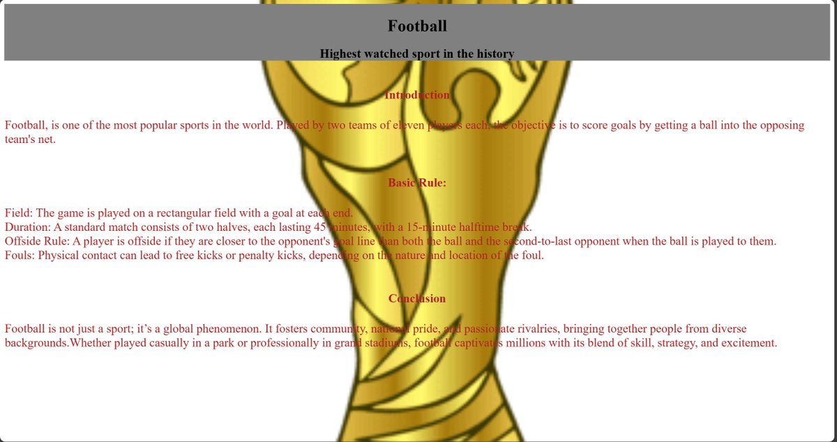 Shrijaa__'s tweet photo. Day 28 #LUD28 of learning web development with #LearningUtsav 
Today I made a simple web page on football. #FestivalOfLearning 
Having fun with @LearningUtsav https://t.co/5o0mB6jRST