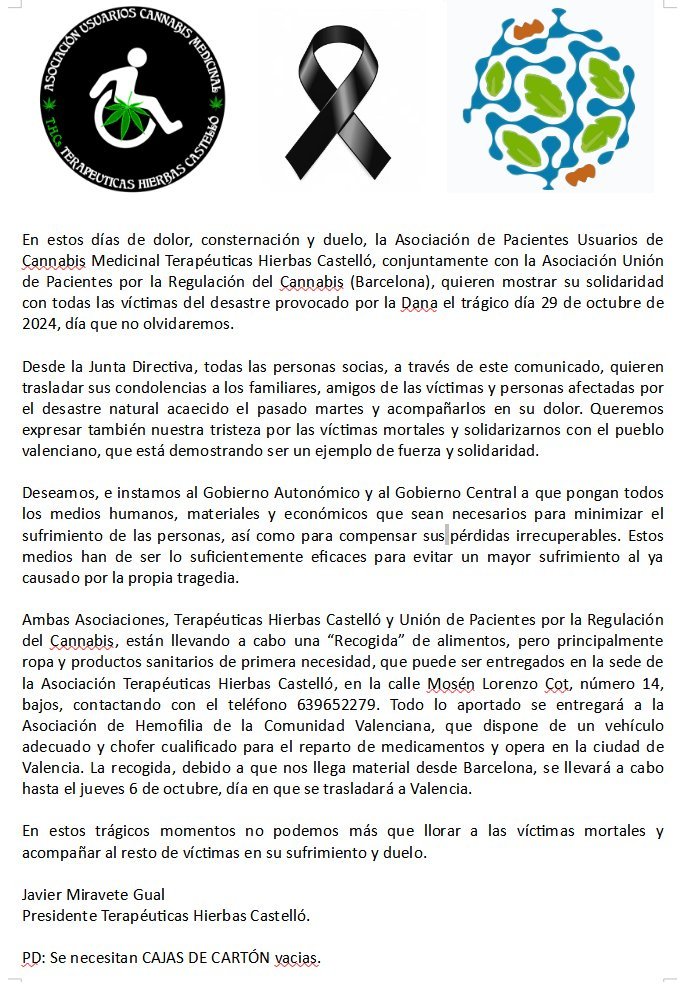 Nos añadimos a la iniciativa de nuestro compañero y amigo Javier con este comunicado, y compatimos la consternación y el dolor de tantas personas que sufren las consecuencias de esta catástrofe.
#SolidaridadValencia #Dana #Dana2024 #ValenciaLlora #ValenciaLucha