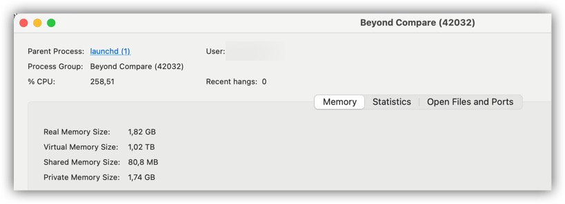 jjarava's tweet photo. @howardnoakley That's what's baffling -- the numbers I was getting didn't add up. I was looking at Beyond Compare 5 memory going "nuts" and I was seeing these kind of numbers... but I don't know how they add up to the "Memory" column 🤔 https://t.co/xOMupp4f5P