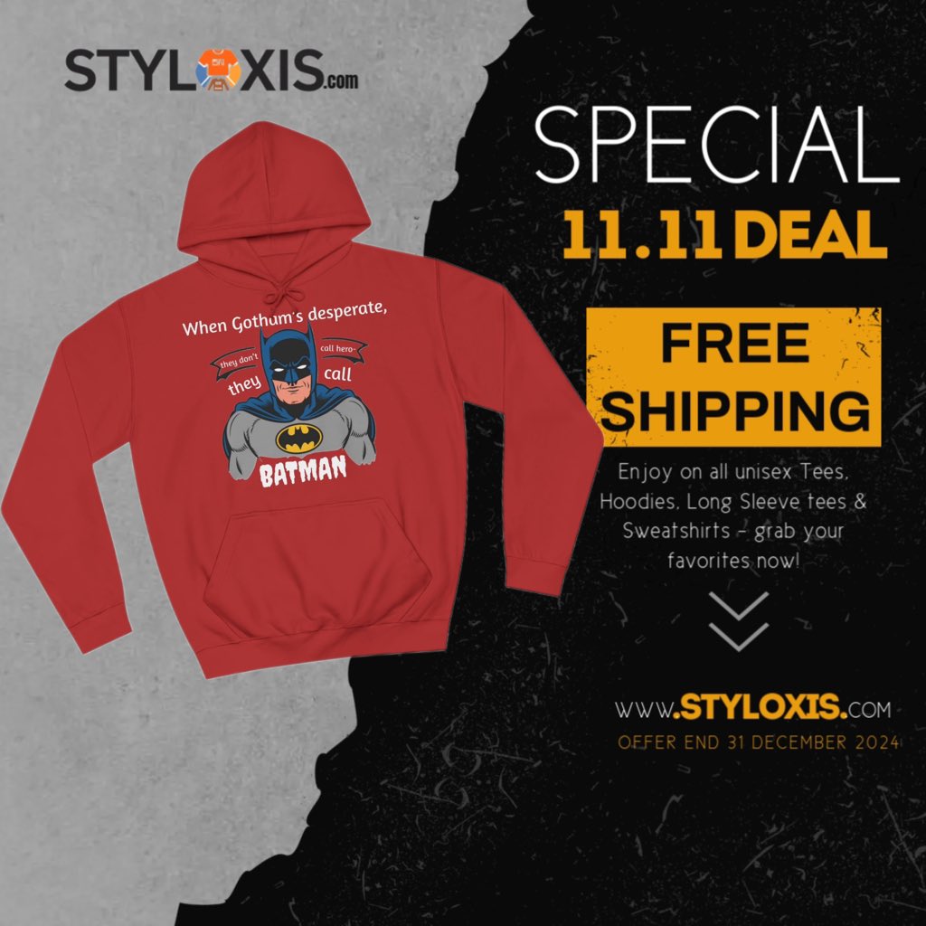 Styloxis_'s tweet photo. When Gotham’s desperate, they call Batman 🦇 Pick up this iconic hoodie for £35.02 at https://t.co/GEEKLF8vBo 
.
#BatmanHoodie #DarkKnight #ComicFans #Styloxis https://t.co/8m77vfRqjr