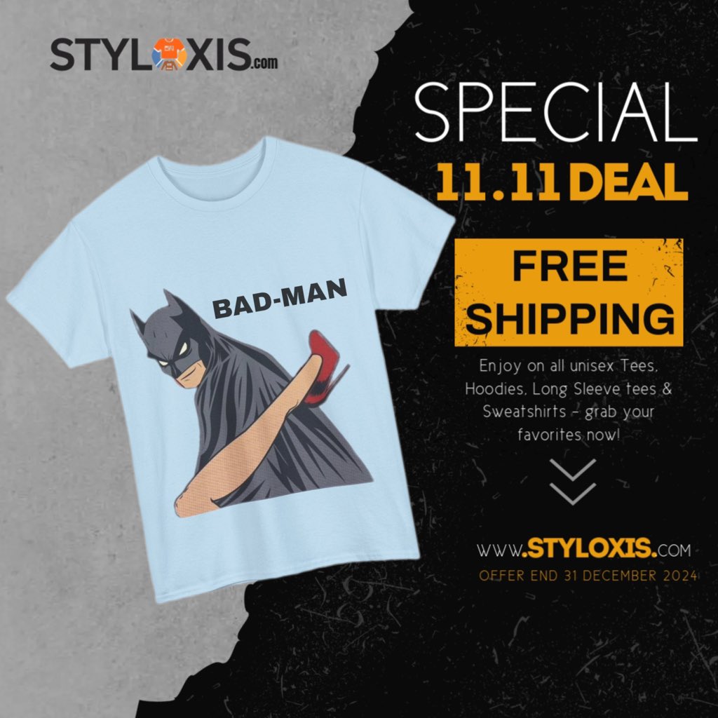 Styloxis_'s tweet photo. When the Dark Knight goes 'Bad-Man' 😆 Snag this fun tee for £15.99 at https://t.co/GEEKLF8vBo 
.
#BadManTee #Styloxis #ComicTwist #QuirkyFashion https://t.co/CGoehPvQFg