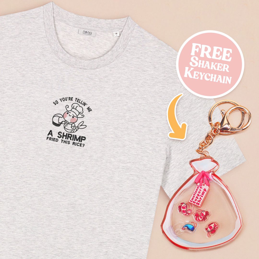 November’s Subscription Club Design Reveal 🦐

Get ready to cook up a storm with the “So you’re tellin’ me a shrimp fried this rice?” embroidered design🧑‍🍳🍚

But wait, there’s more! You’ll also get a BONUS emotional support shrimp shaker keychain!🦐💕

nonagallery.com/pages/t-shirt-…