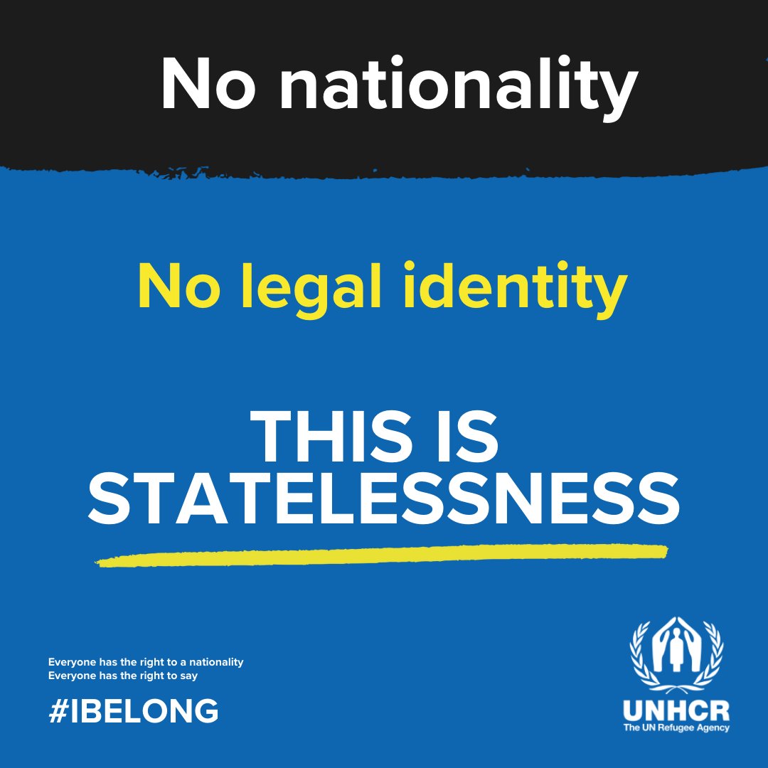 Refugees's tweet photo. Millions of people around the world remain stateless.

Imagine not being allowed to work, receive an education, travel, vote or receive healthcare.

Everyone has the right to a nationality.
Everyone deserves the chance to say #IBelong.
 
#EndStatelessness https://t.co/2aMi85wCDn