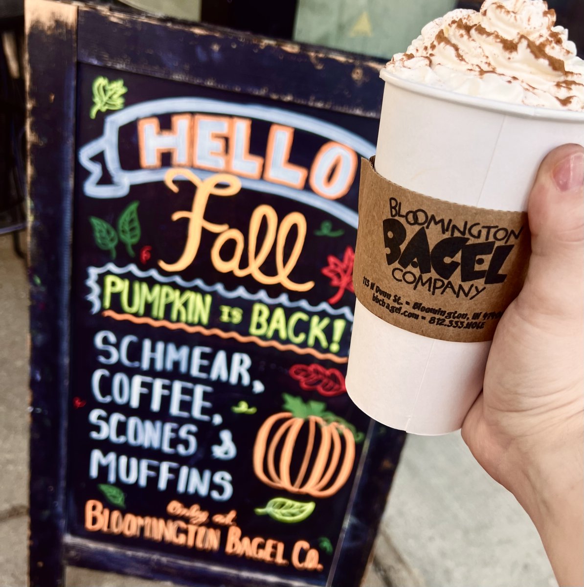 Warm up with fall drinks at Bloomington Bagel—pumpkin spice latte, caramel butterscotch latte, and chai latte. Cozy flavors await! 🍂

…

#bloomingtonbagelcompany #bagels #dailybagels #smallbusiness #food #bloomington #fallflavors #coffee