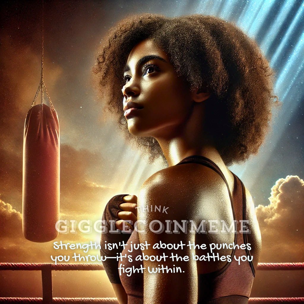GiggleCoinMeme's tweet photo. Strength isn't just about the punches you throw—it's about the battles you fight within. 

Protect your dreams, stay determined, and never stop moving forward. https://t.co/civCX0uEbY