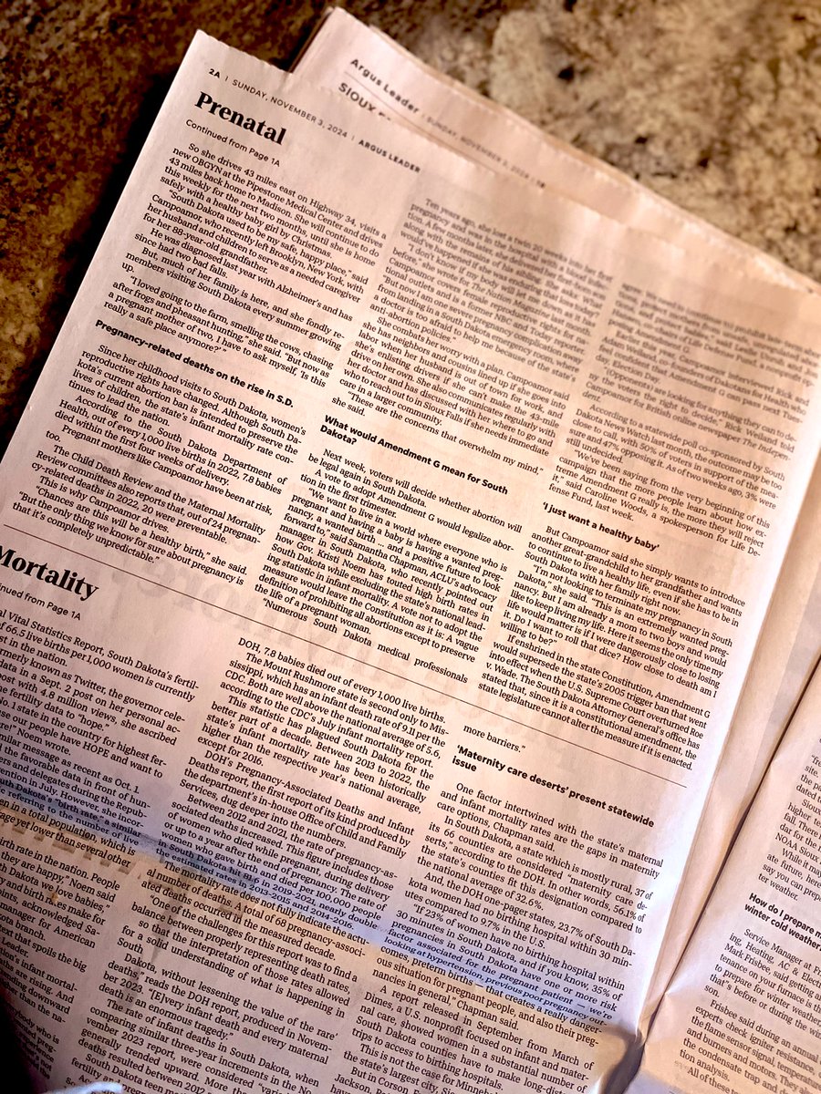 Days before a consequential election, my story of being pregnant in a state w/a total abortion ban &amp; traveling out-of-state for prenatal care is on the front page of the largest newspaper in South Dakota.

On Nov 5, SD &amp; 9 other states have a chance to restore &amp; protect abortion