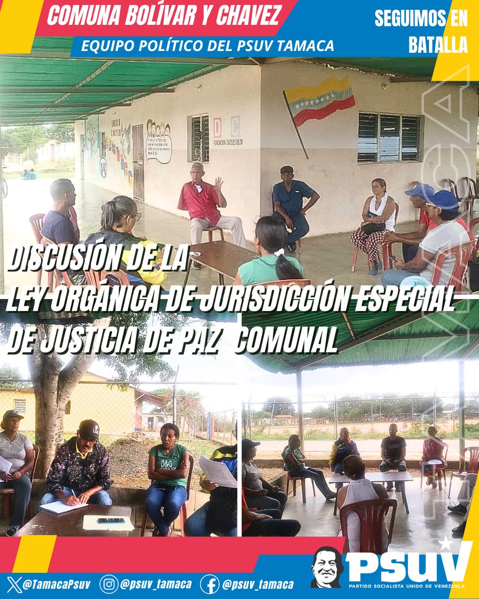 DISCUSIÓN DE LA LEY ORGÁNICA DE JURISDICCIÓN ESPECIAL DE JUSTICIA DE PAZ  COMUNAL EN LA COMUNA TAMACA, BOLIVAR Y CHÁVEZ EJE 8 DE L APQ TAMACA
#ComunaONada
<a href="/NicolasMaduro/">Nicolás Maduro</a> <a href="/angelrojito/">Angel y Humanista</a> <a href="/AdolfoP_Oficial/">Adolfo Pereira Gobernador</a> <a href="/LuisJonasReyes/">Luis Jonás Reyes</a> <a href="/PsuvIribarrenVe/">PSUV - Municipio Iribarren/Estado Lara</a> <a href="/ConElMazoDando/">Con el Mazo Dando</a> <a href="/PartidoPSUV/">PSUV</a> <a href="/LuisanaPress/">Luisana Castillo</a>
