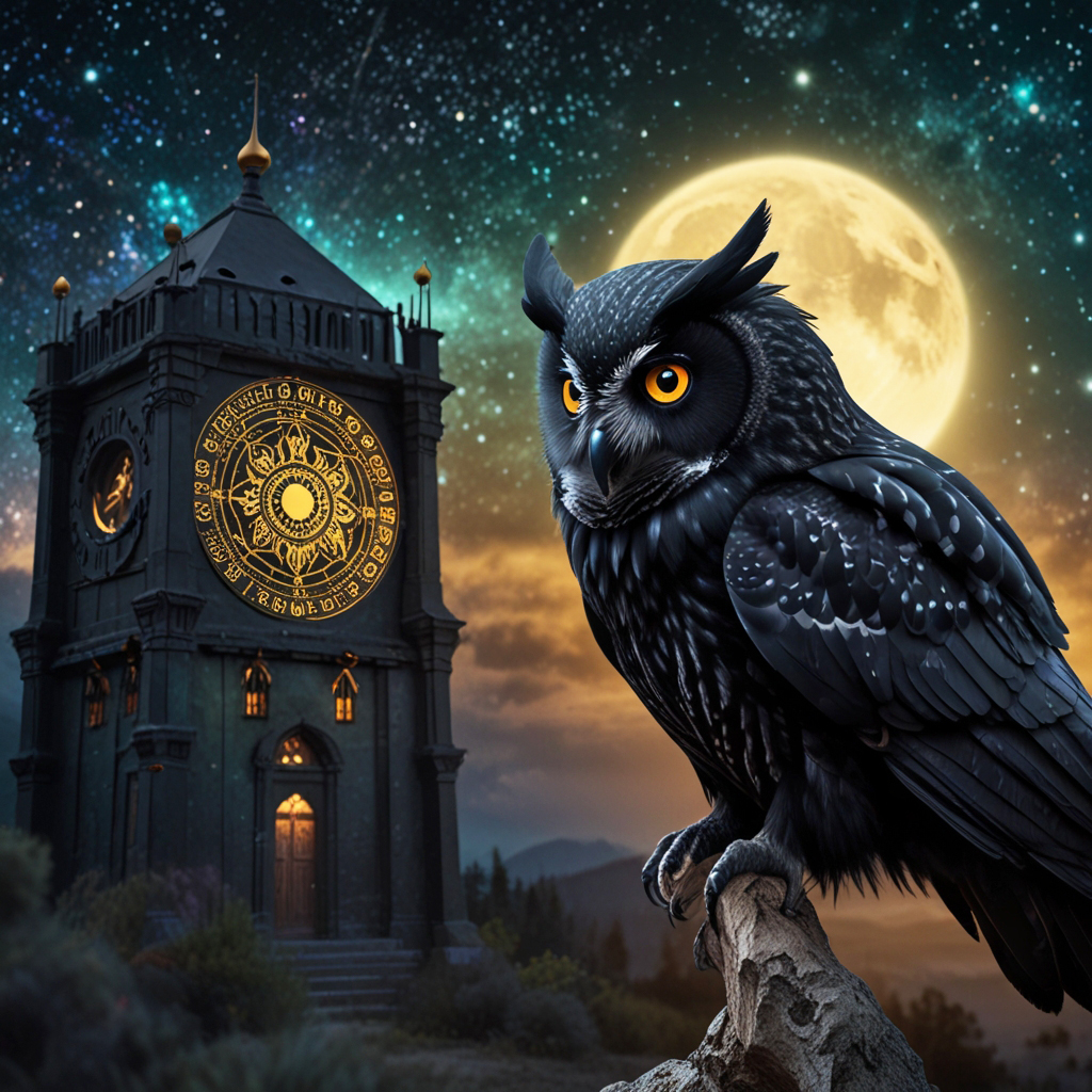 theowlsol's tweet photo. In the midnight, a black owl sat under the moonlight. Beside it stood a mysterious tower .The bright eyes of the owl seemed to be staring into the highest chamber of the tower. As if the owl knew about a hidden secret and was waiting for someone brave enough to discover it! https://t.co/lWqW5FTjpn
