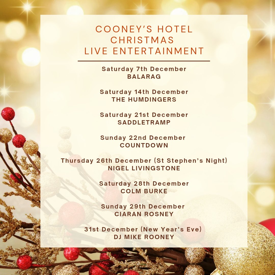 Bookings for Christmas party nights have started! 🎄Reservations can be made by calling us on 09064 38180 or email info@cooneyshotel.com 
#ballymahon #longford #christmas