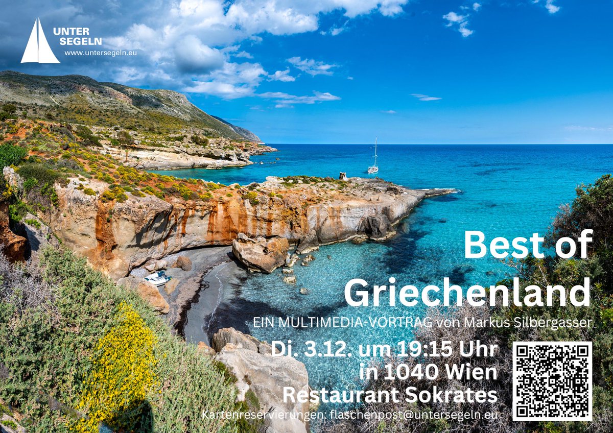 UnterSegeln's tweet photo. Segelvortrag in Wien am 3.12.2024: Best of Griechenland... https://t.co/QYtvmU38US #vortrag #reisevortrag #segelvortrag #wien #griechenland #silbergasser #markussilbergasser #untersegeln #segeln #sokrates #1040Wien https://t.co/R3GKXeNeYN