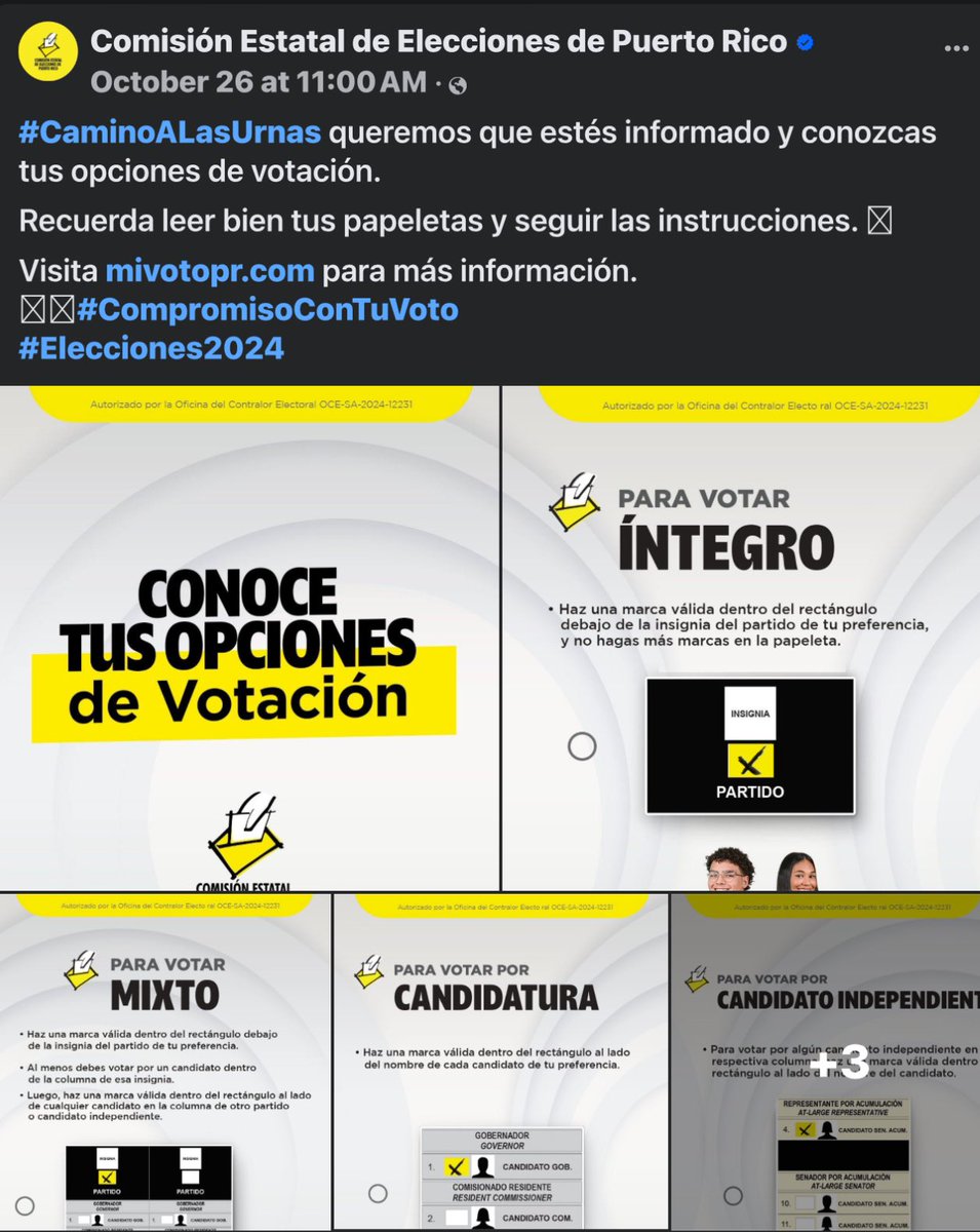 RobbyCortes's tweet photo. Hace 10 minutos que la @ceedepuertorico publicó en su Facebook que "para que tu voto cuente, es crucial seguir las instrucciones de las papeletas. Sugerimos rellenar el recuadro y no solo marcar con una “X”."

La campaña que llevaron hasta hoy decía lo contrario. #PuertoRico https://t.co/v7exmPWsgy