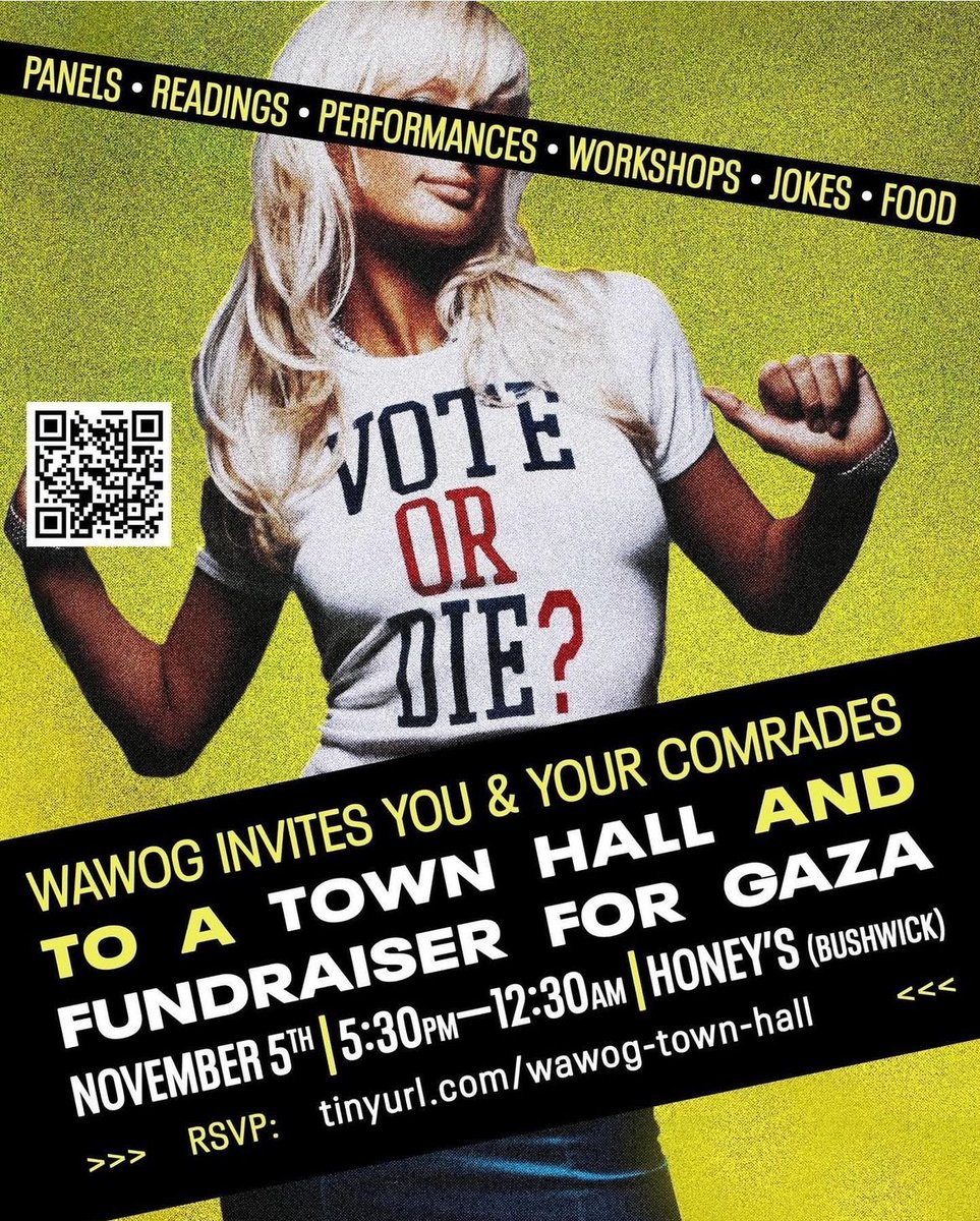 wawog_now's tweet image. NYC! This election night, we invite you to refuse the fascist spectacle and join us for the ultimate anti-watch party. WAWOG’s town hall &amp;amp; fundraiser for Gaza is for developing a revolutionary consciousness, organizing under fascism, and more.

📍RSVP at tinyurl.com/wawog-town-hall